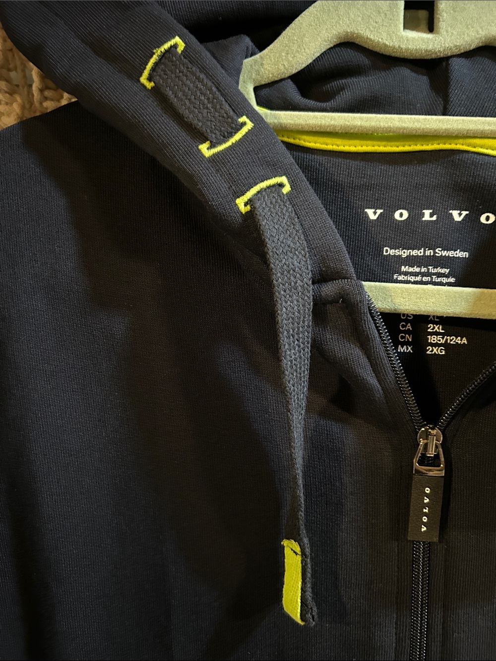 Volvo VNL Men's Navy Zip-Up Windbreaker Hoodie with Neon Yellow Accents - Picture 5 of 11